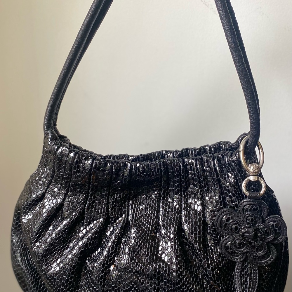 Brighton Black leather python snake with flower c… - image 4